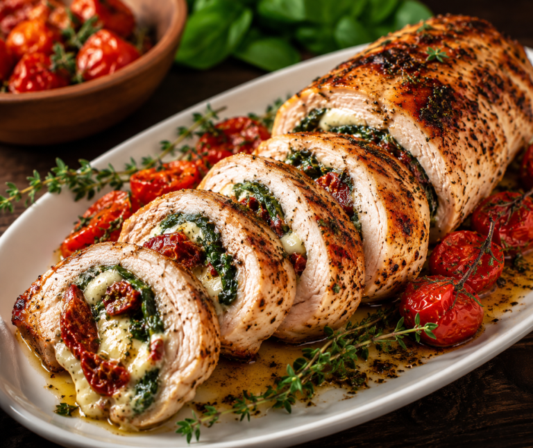 Spinach & Sun-Dried Tomato Stuffed Chicken Roll