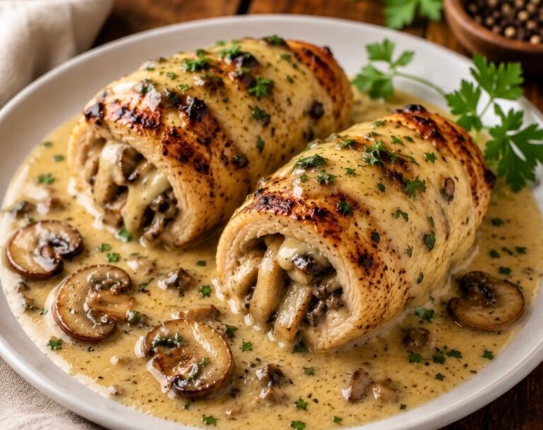 Creamy Mushroom Stuffed Chicken Rolls
