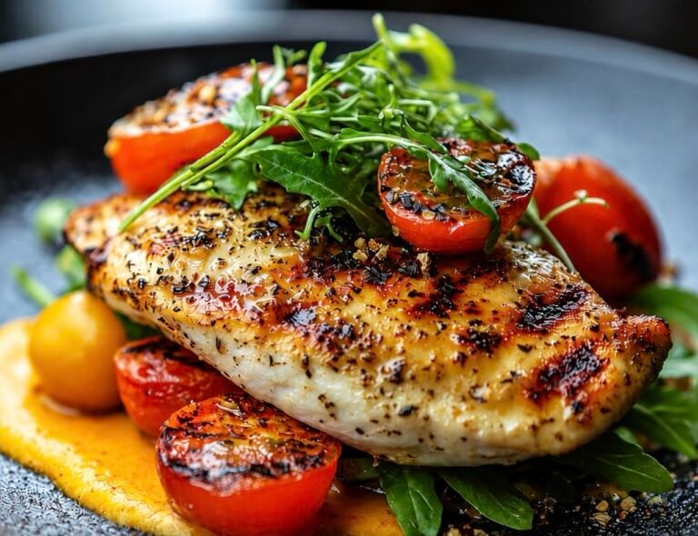 Grilled Chicken with Roasted Cherry Tomatoes & Arugula