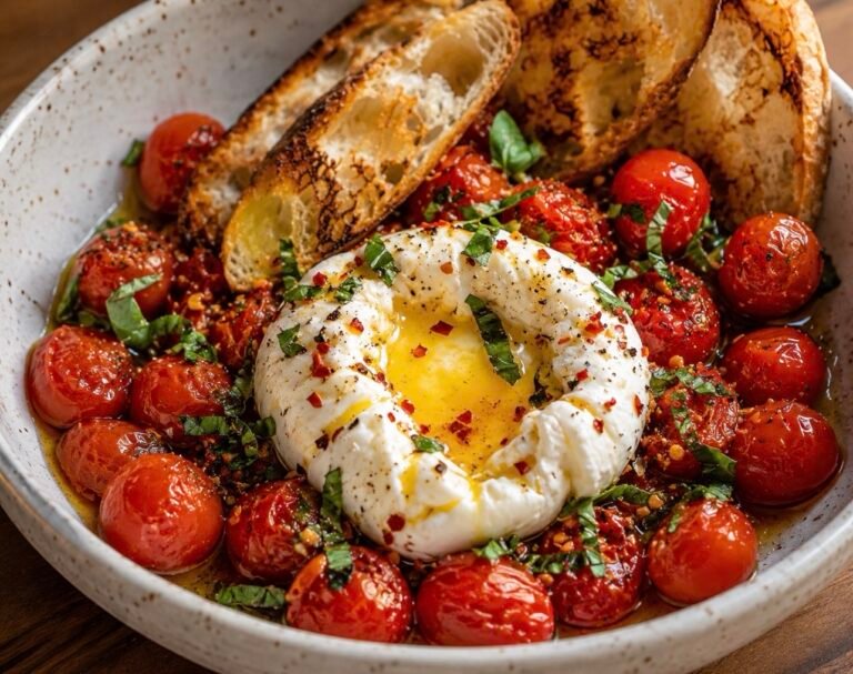 Burrata with Roasted Cherry Tomatoes & Toasted Bread