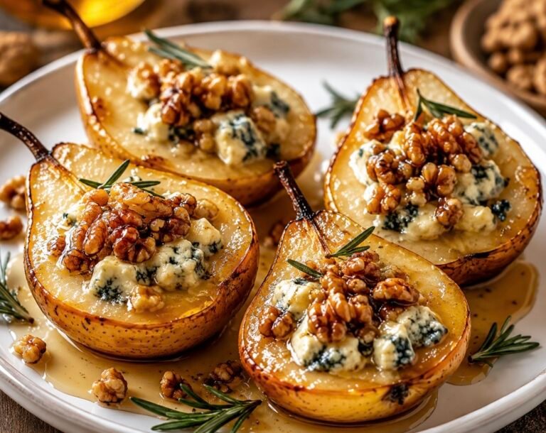 Baked Pears with Blue Cheese, Walnuts & Honey