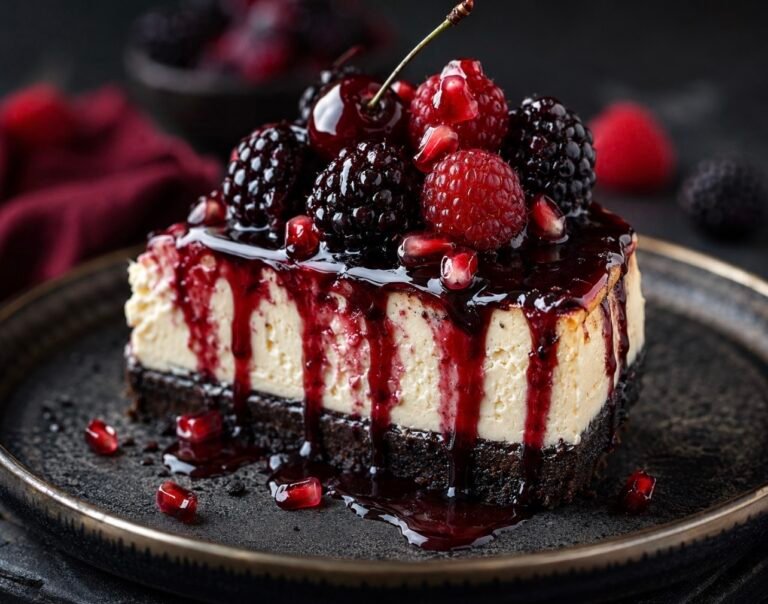 Berry Cheesecake with Dark Berry Glaze