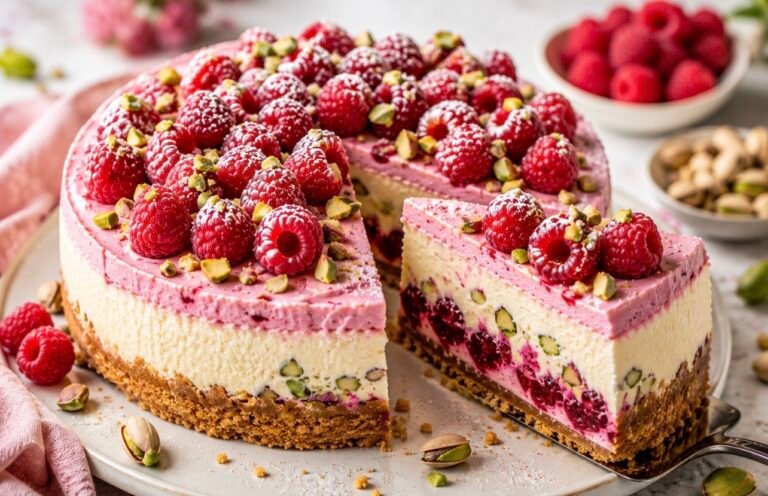 Raspberry Pistachio Cheesecake