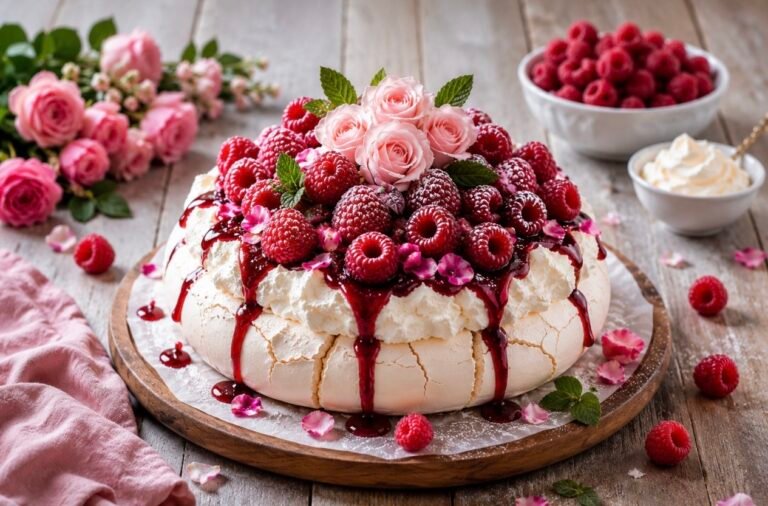 Raspberry Pavlova with Whipped Cream