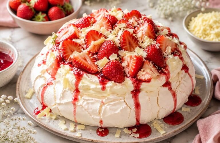 Strawberry White Chocolate Pavlova