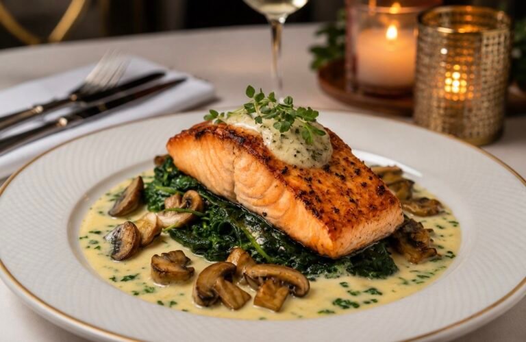 Elegant Pan-Seared Salmon with Creamy Spinach