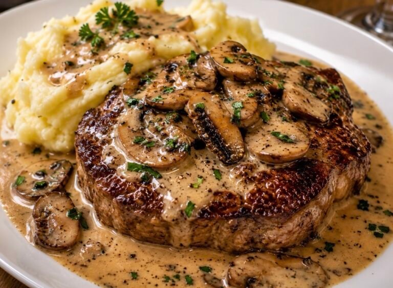 Steak with Creamy Mushroom Wine Sauce