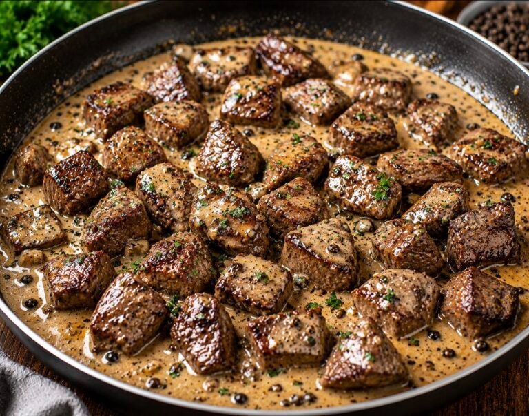 Steak Bites with Creamy Peppercorn Sauce