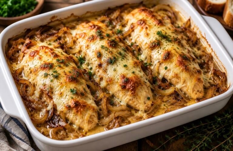 French Onion Chicken Gratin