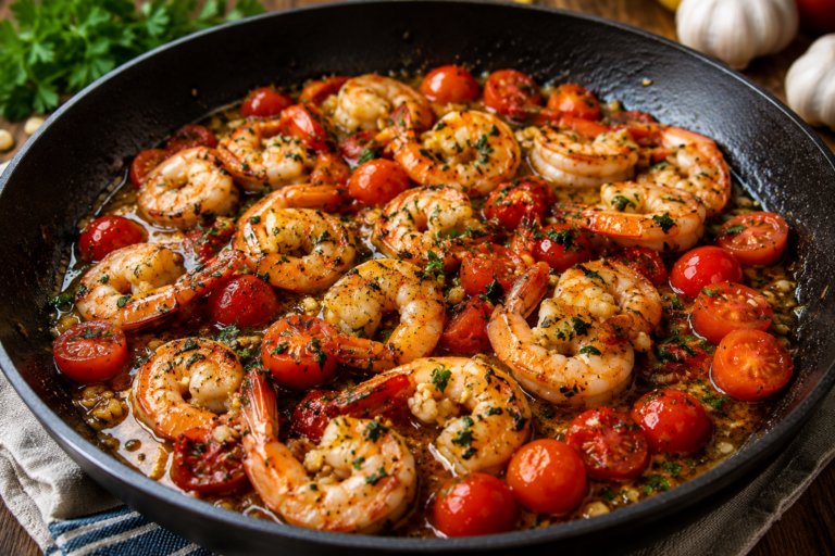 Garlic Butter Shrimp with Cherry Tomatoes