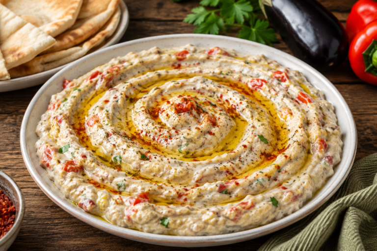 Roasted Eggplant & Red Pepper Yogurt Dip (Turkish Meze)