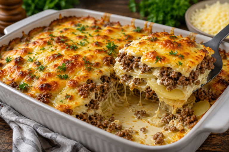 Cheesy Beef Potato Bake