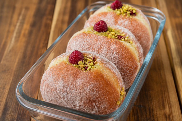 Pistachio Cream & Raspberry Berliner Donuts