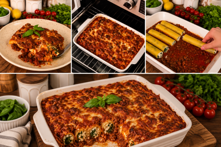 Spinach & Ricotta Cannelloni with Meat Sauce