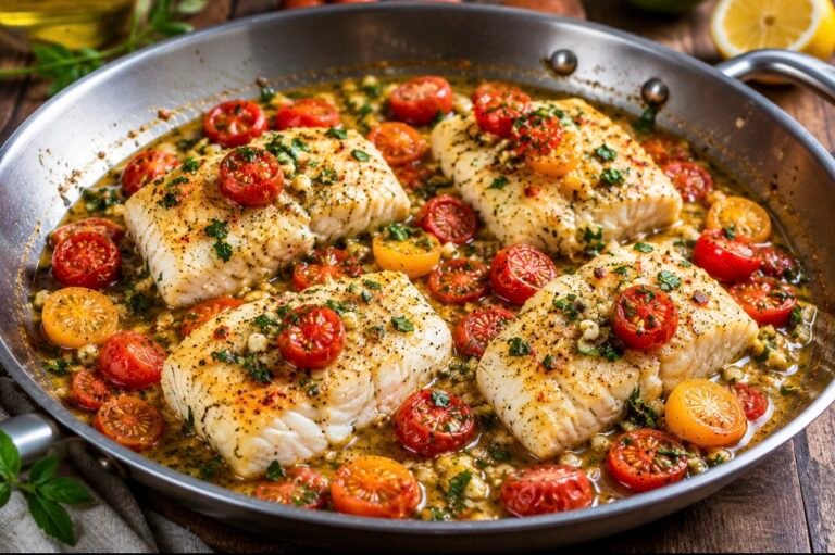 Garlic Butter Cod with Cherry Tomatoes