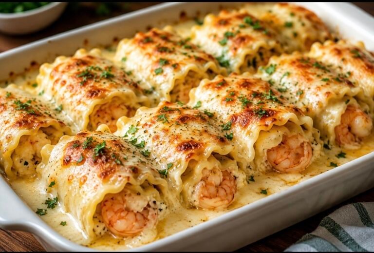 Shrimp Alfredo Stuffed Lasagna Roll-Ups
