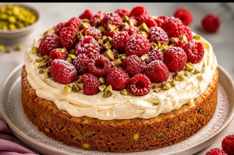 Raspberry Pistachio Blondie Cake