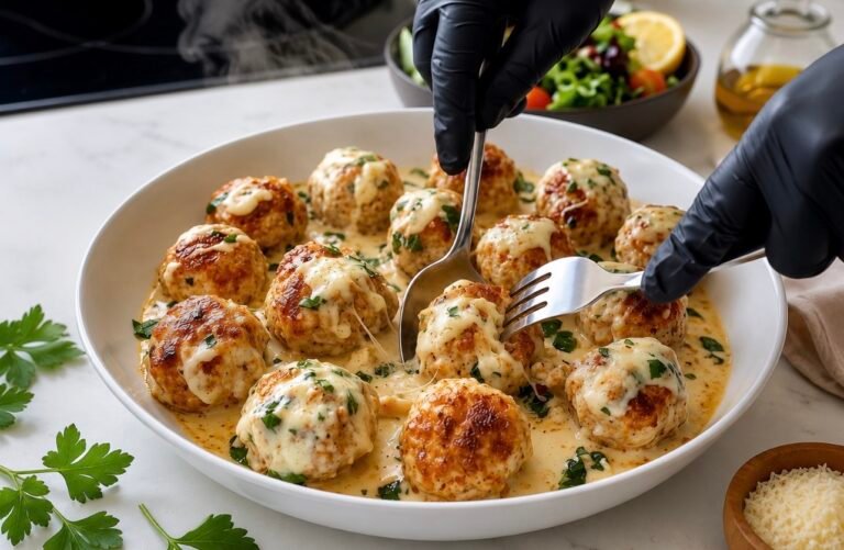 Chicken Ricotta Meatballs with Spinach Alfredo