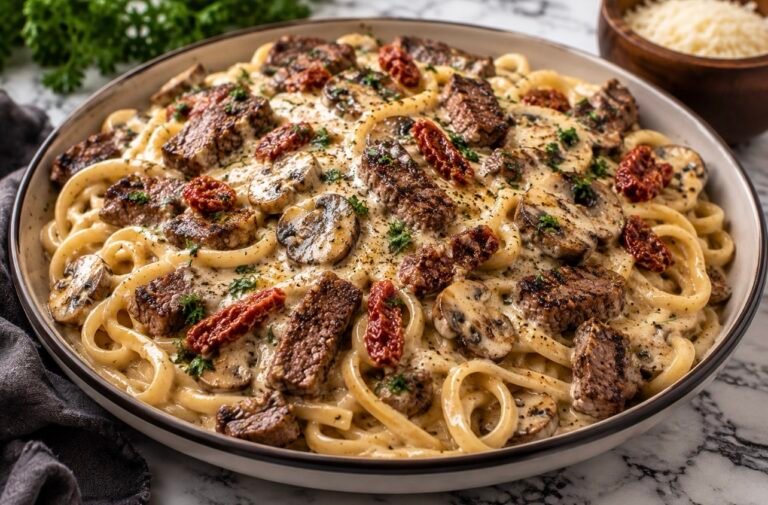 Creamy Garlic Parmesan Steak Pasta
