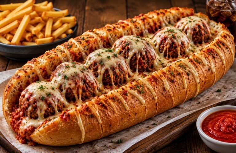 Cheesy Meatball Stuffed Garlic Bread