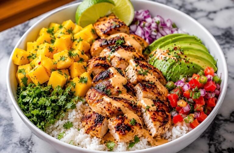 Spicy Chicken Mango Rice Bowl