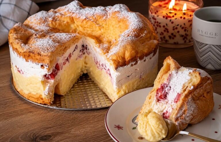 Karpati Cake (Princess Cream Puff Cake with Custard & Strawberries)
