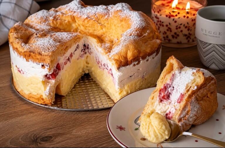 Karpati Cake (Princess Cream Puff Cake with Custard & Strawberries)