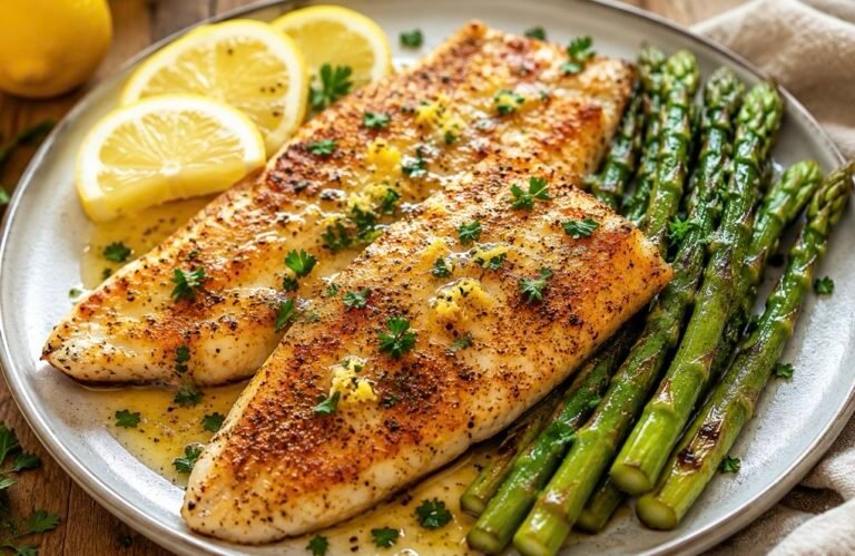 Pan-Seared Lemon Pepper White Fish with Asparagus