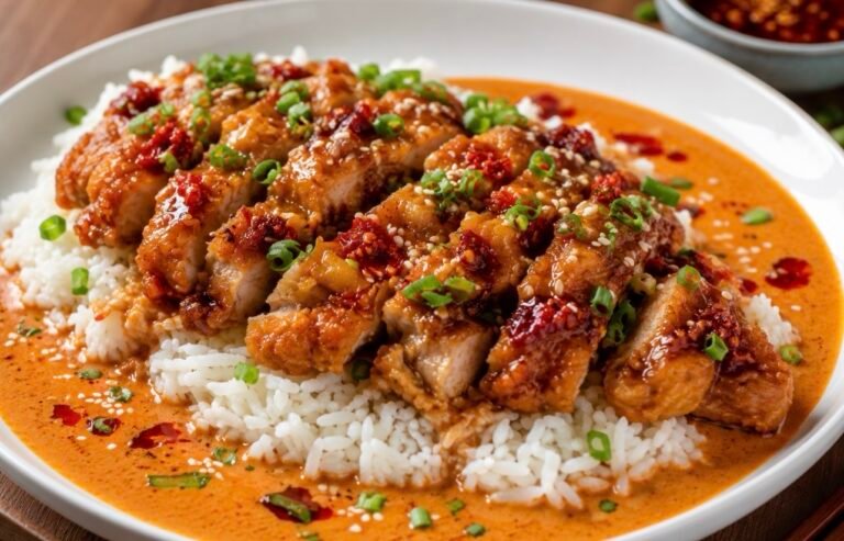 Crispy Teriyaki Chicken in Creamy Red Curry Sauce