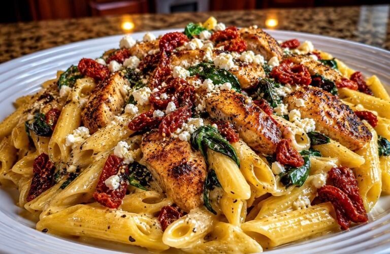 Creamy Sun-Dried Tomato Chicken Pasta with Spinach & Feta
