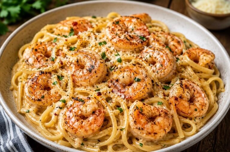 Cowboy Butter Shrimp Linguine in Garlic Parmesan Cream Sauce