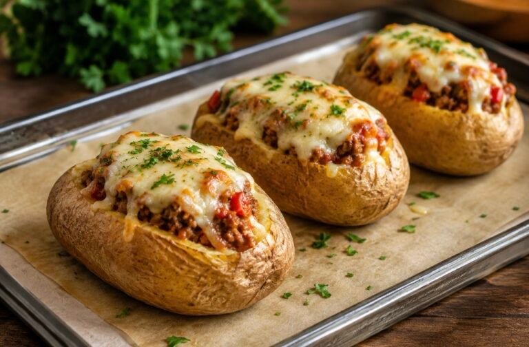 Cheesy Stuffed Baked Potatoes with Ground Beef