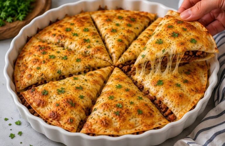 Cheesy Beef Tortilla Triangles