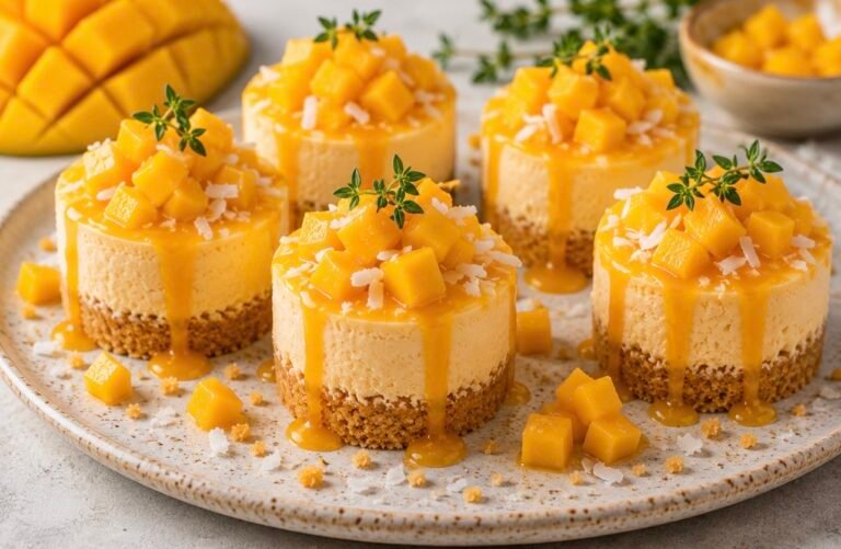 Mini Mango Coconut Cheesecakes (No-Bake, Vegan)