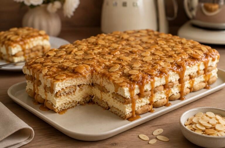 No-Bake Almond Caramel Tiramisu (Bienenstich Tiramisu)
