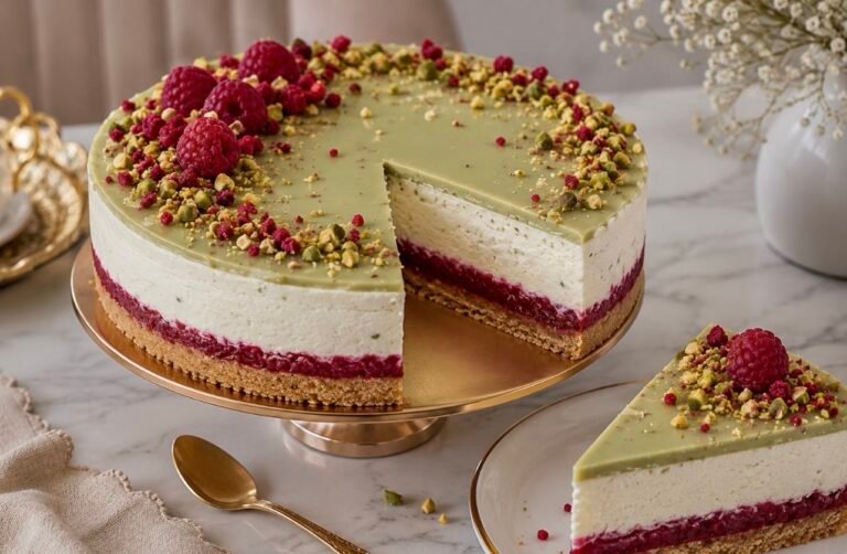 Pistachio Raspberry No-Bake Cheesec