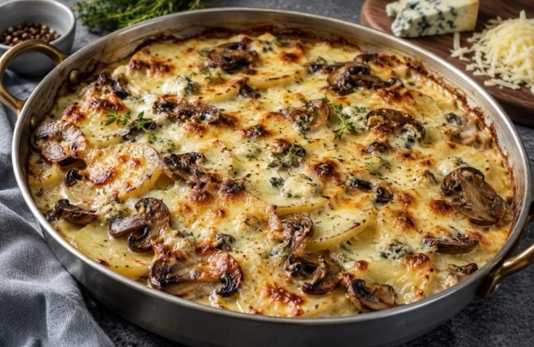 Potato and Mushroom Gratin with Gorgonzola