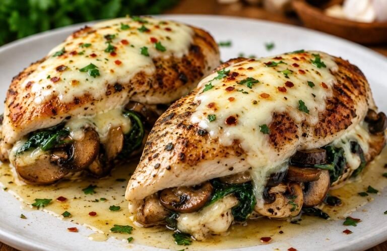 Juicy Stuffed Chicken Breast with Mushrooms & Mozzarella